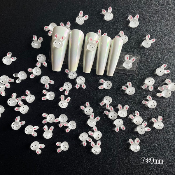 Cute White Bunny Themed 3D Nail Art Charms, Decoden, DIY Supplies, Mini Cabochon