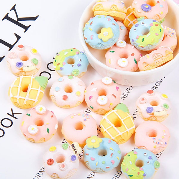 Cute Decorated Donut, Doughnut , Dessert Themed Cartoon Character Flatback Cabochons (Random mix)