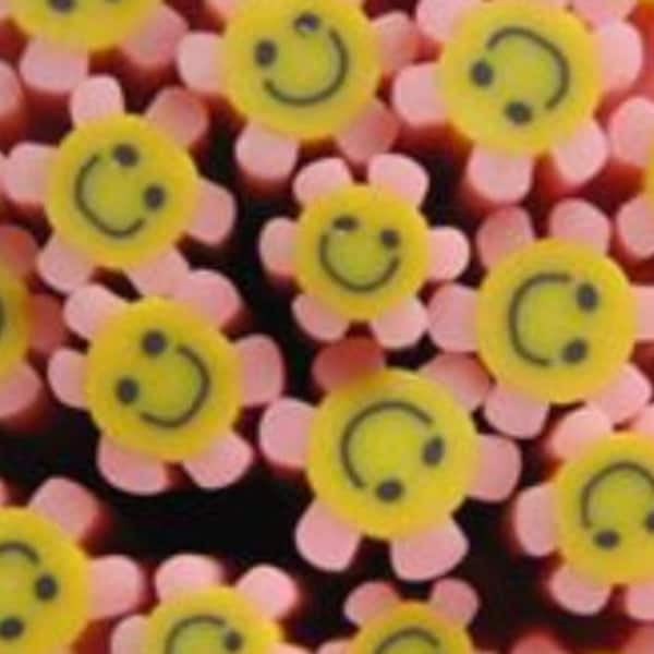 5MM Pink Flower Smiley Face Polymer Clay Cane (NOT EDIBLE)