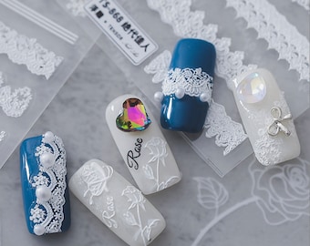 3D TENSOR White Lace Themed Nail Art Stickers