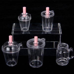 TINY Bubble Tea, Beverage Plastic Drink Cup for Keychain Resin Craft