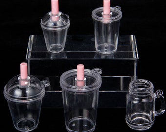 TINY Bubble Tea, Beverage Plastic Drink Cup for Keychain Resin Craft