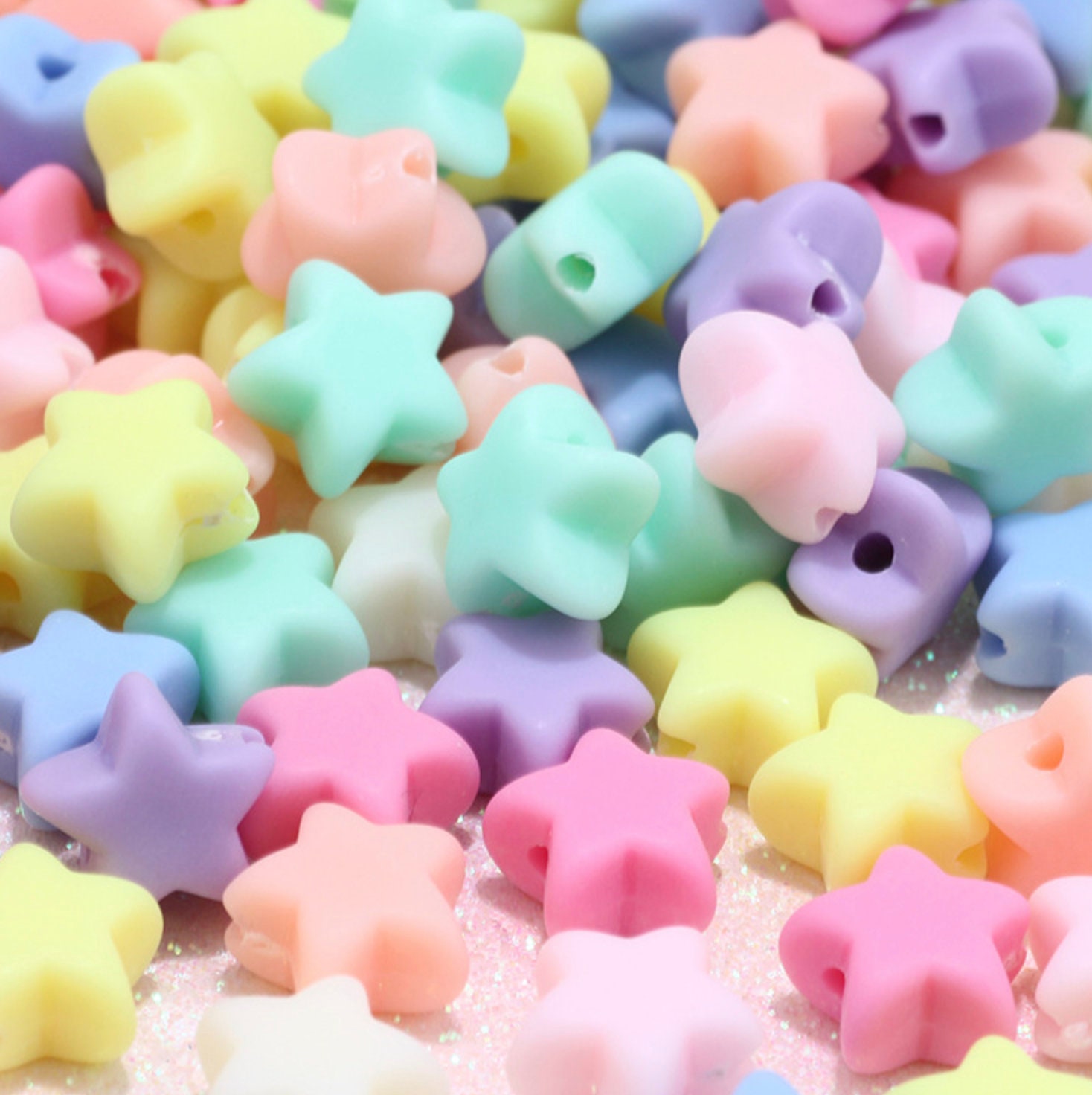 Pastel Star Beads - 11mm Pastel Shimmer 3D Star Acrylic or Resin Beads - 80  pcs set