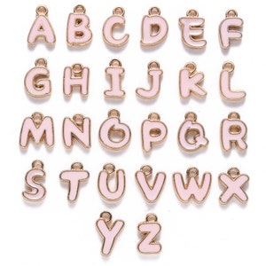 Pink Metal Letter Charms Individual or Set (11mm x 6.5mm x 2mm, Hole: 1.5mm)