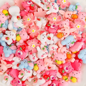 Random Mix of Cute White Bunnies and Pink Bears Themed Cartoon Character Flatback Cabochons