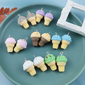Cute Pink, Purple, Yellow, White Ice Cream Cone Charms (10mm x 28mm)