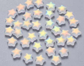 Cute Spray Painted AB Frosted Colored Glass with Gold Flakes Star Beads (8mm x 8.5mm x 4mm) C01