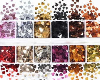 6 Color Neutrals Heart Glitter Flake Set for Nail Art, DIY  (3mm-6mm)