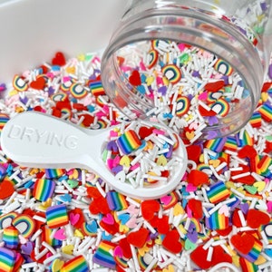 Rainbow Sprinkles with White Hearts Polymer Clay Sprinkle Mix (NOT EDIBLE)  D8-18