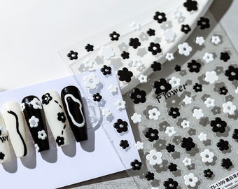 Black and White Flower Field Themed Nail Art Stickers