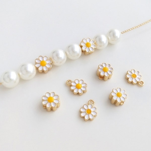 18K Gold Plated Daisy Flower Enamel Bead or Charm