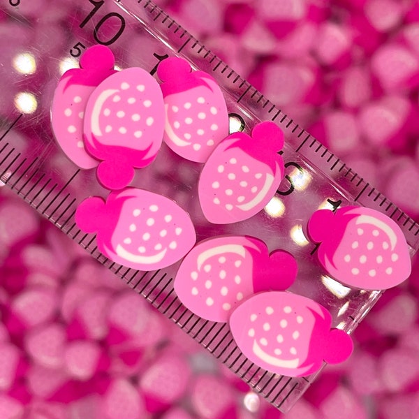 FAKE, 10MM Large Whole Pink Strawberry Fruit Polymer Clay Sprinkle (NOT EDIBLE) D22-33