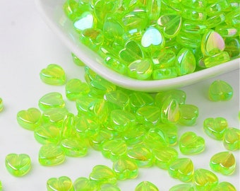Perles d'espacement coeur acryliques transparentes vertes de 8 mm avec trou vertical