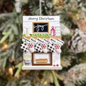 Fireplace Mantel Family Of Six Christmas Ornament | Family Stockings Ornament | Family Of 6 Ornament | Roommates Ornament | Family Stockings