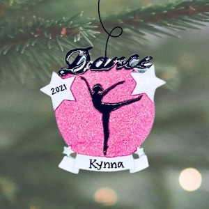 Dancer Ornament | Pink Glitter Dance Silhouette Personalized Christmas Ornament | Dancer Gifts | Dance Team Gifts | Dancer Ornaments