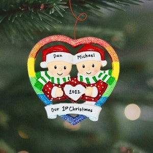 Personalized Gay Couple Same Sex Pride | Rainbow Heart | Male Christmas Ornament | Gay Couple Christmas Ornament | First Christmas Ornament