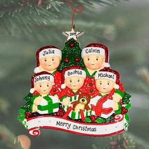 Pajamas Family Of Five Christmas Eve Ornaments | Personalized Pajama Family Of 5 Christmas Ornament | Family Christmas Pj's | Custom Family