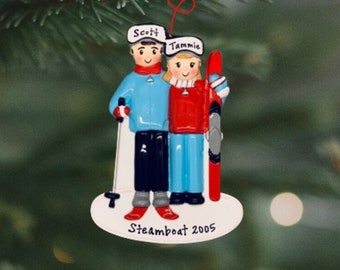 Personalized Ski Couple Christmas Ornament | Our First Christmas Ornament | Custom Couples Christmas Ornament | Ski Lodge Couple