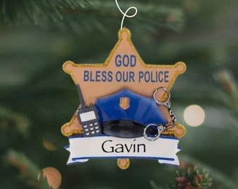 Policeman Ornament | God Bless Our Police Officers | Police Ornament | Police Officer | Police Department Personalized Christmas Ornaments