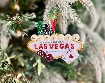 Personalized Las Vegas Christmas Ornament | Eloped Vegas Wedding | Just Married | Vacation Newlyweds
