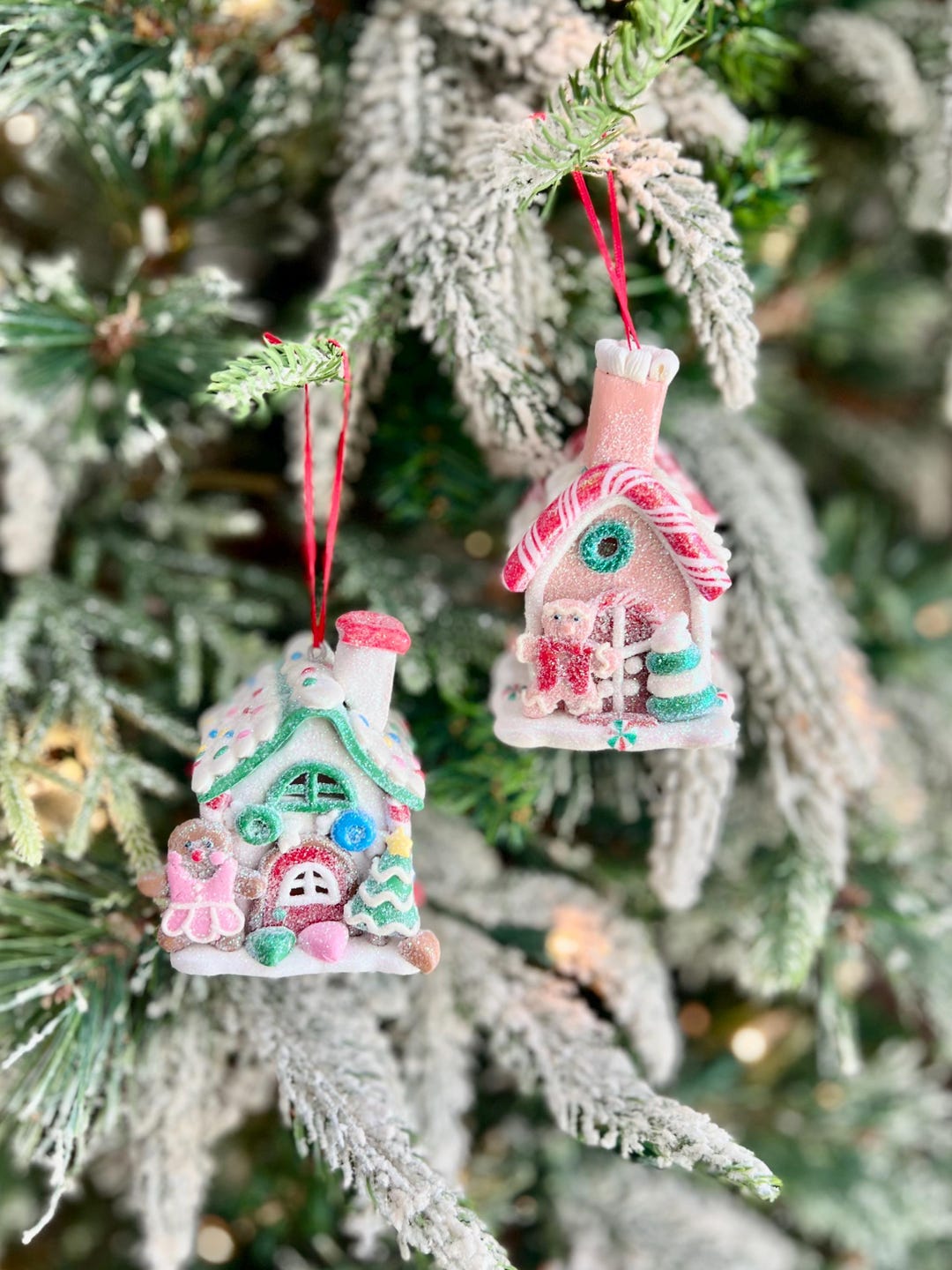 Gingerbread House LED Light up Personalized Christmas Ornament | Pink ...