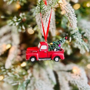 Personalized Vintage Red Truck Ornament | Old Pickup | Classic Car Collector Gift