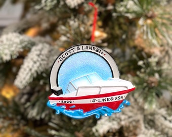 Boat Personalized Christmas Ornament | Custom Family Ski Boat Ornament | Family Boat Ornament | 1 2 3 4 5 6 7 Person Ski-boat Cruiser Family