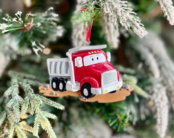 Personalized Garbage Truck Christmas Ornament | Red Dump Truck Keepsake