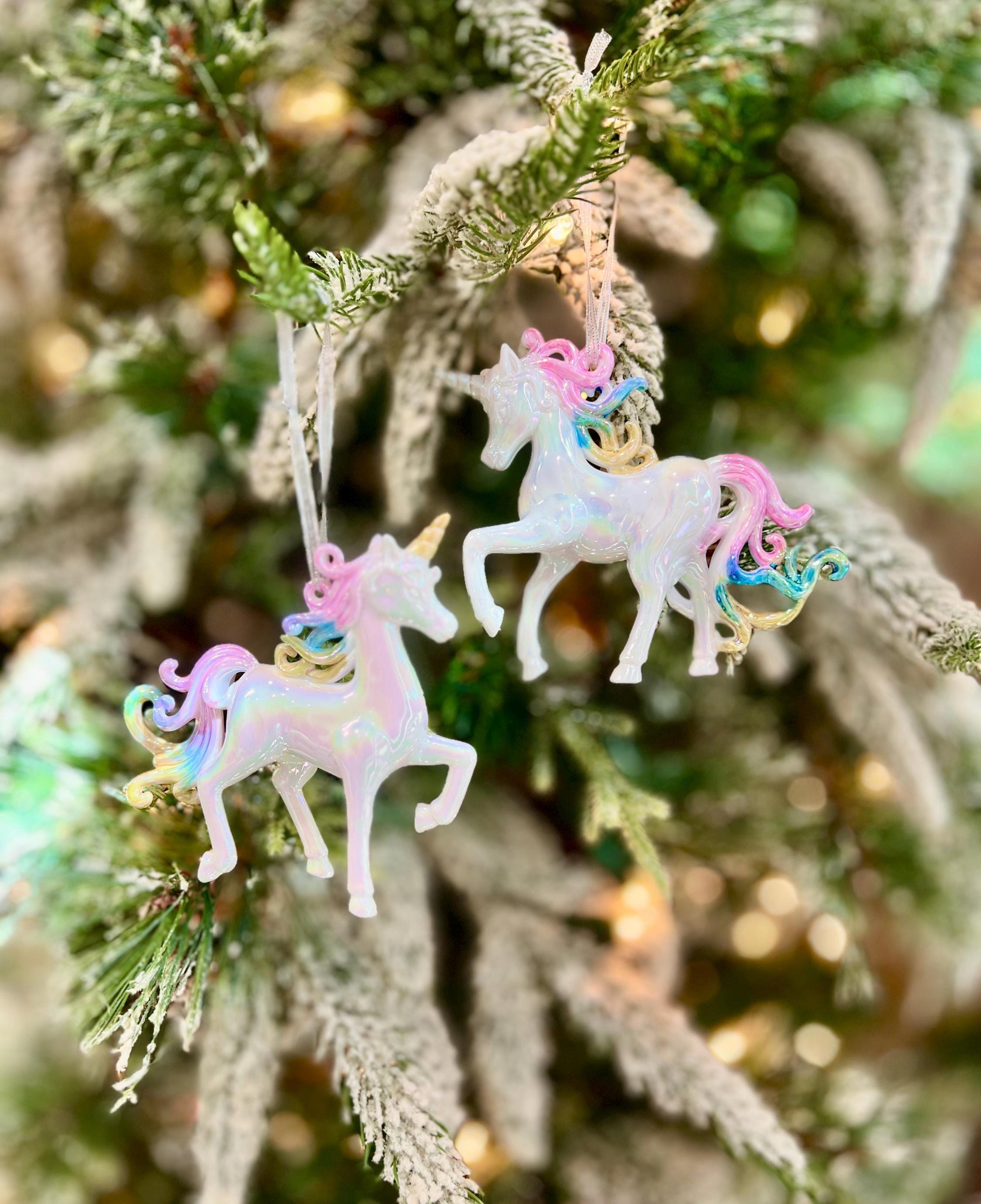 オーナメント　レインボーユニコーン Personalized Rainbow Iridescent Unicorn Christmas Ornament