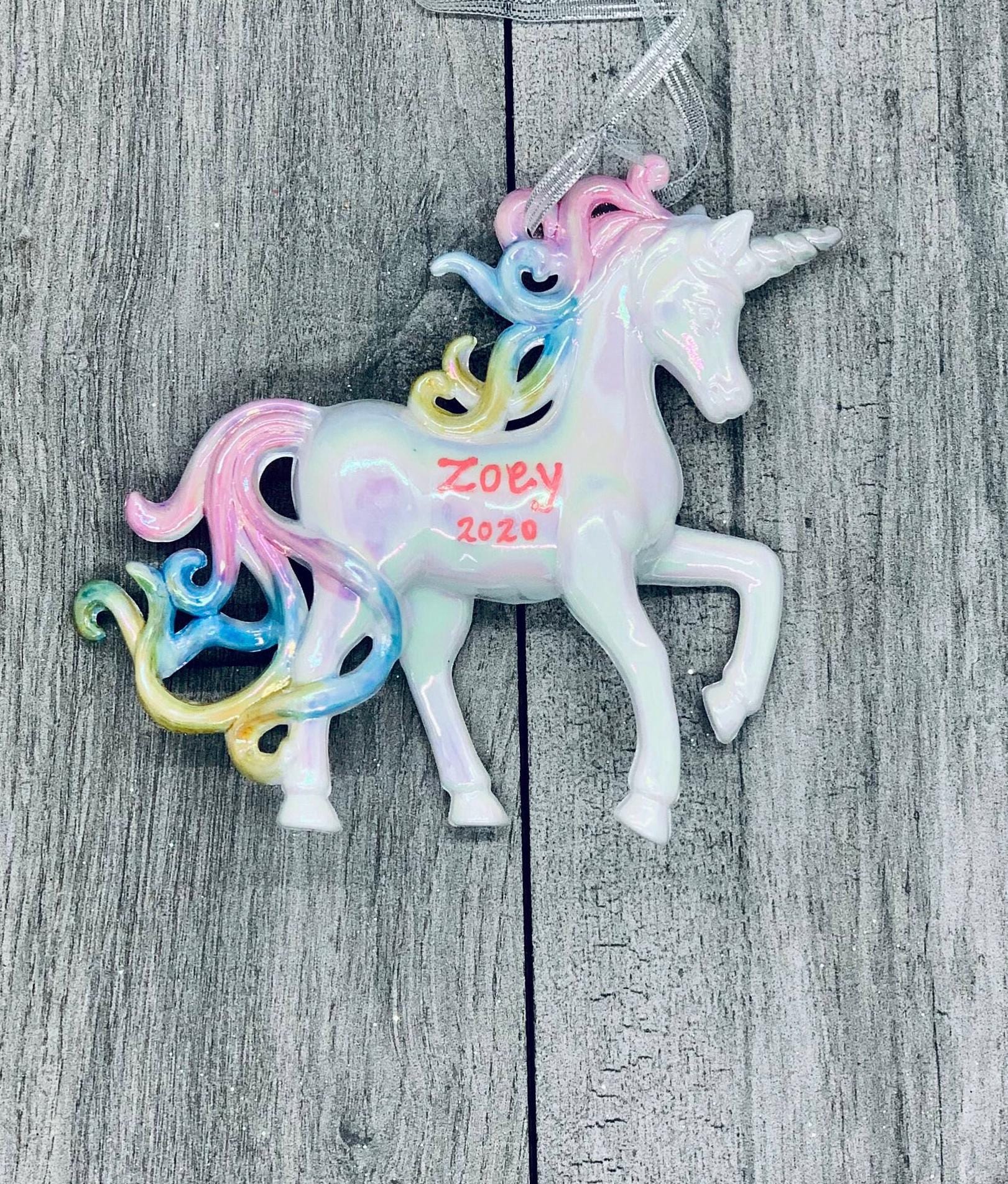 Personalized Rainbow Iridescent Unicorn Christmas Ornament