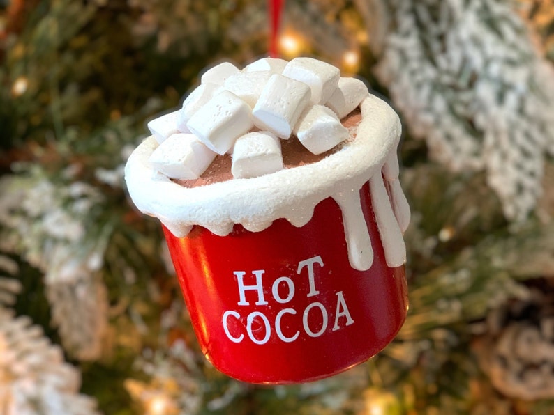 Hot Cocoa with Marshmallows Ornament Enamel Mug of Hot Cocoa Christmas Ornament Hot Cocoa Christmas Enamel Mug Hot Cocoa Ornaments Cacao image 2