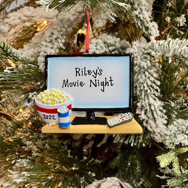 Big Screen TV Christmas Ornament | TV Movie Night Ornament | Sleepover Binge Watching Personalized Christmas Ornament | Gifts For Guys | TV