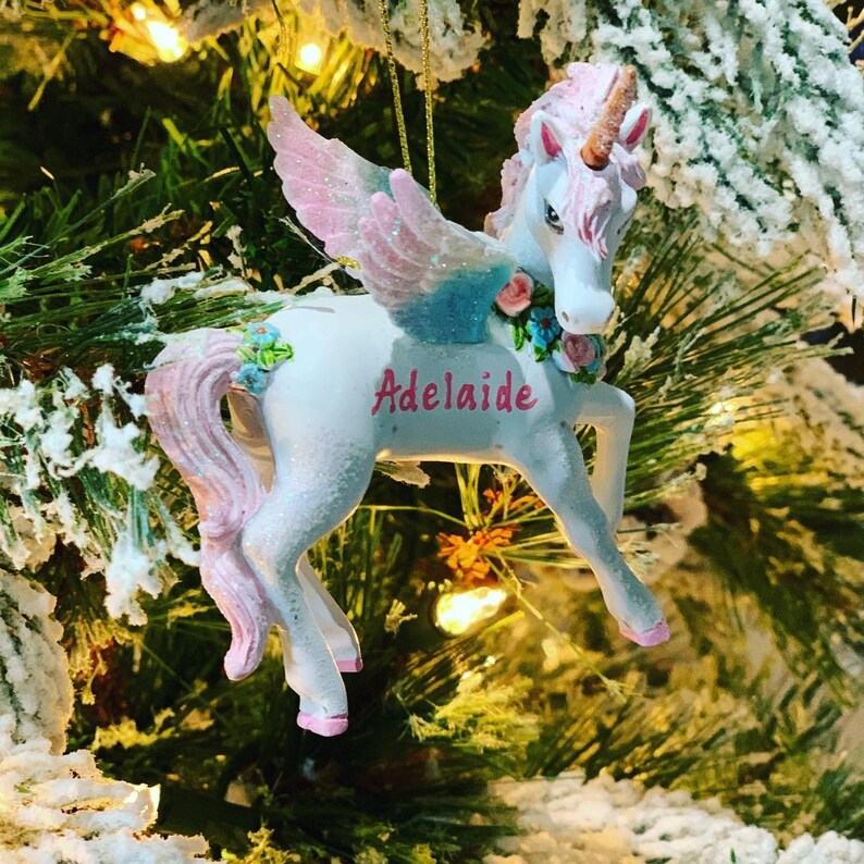 Personalized Pink Unicorn Christmas Ornament Custom Classic Etsy