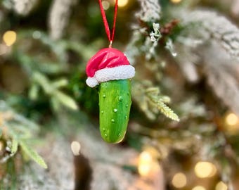 Personalized Christmas Holiday Pickle Ornament | Santa Hat Holiday Keepsake & Fun Tradition Gift
