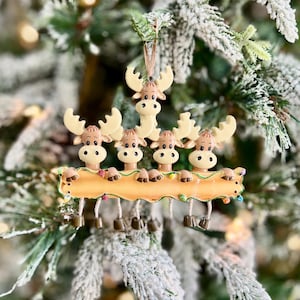 Custom Moose Family Of 5 Personalized Christmas Ornament | Groups Of Five Ornaments | Roommate Ornaments | Coworker Christmas Ornaments