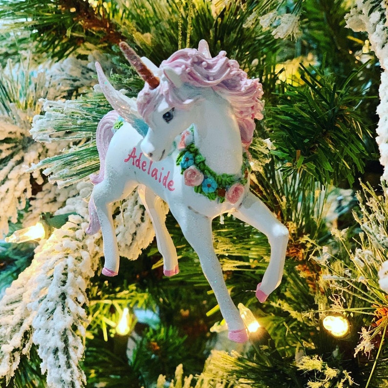Personalized Pink Unicorn Christmas Ornament Custom Classic Etsy