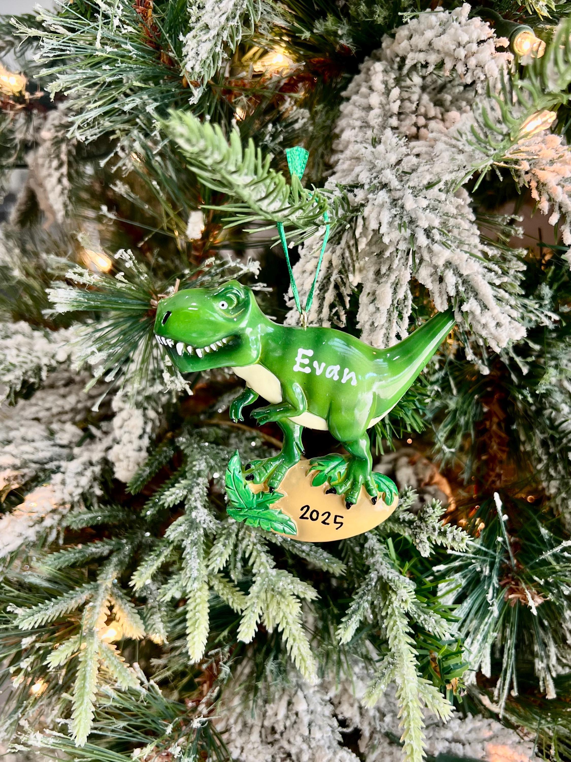 Personalized T-rex Dinosaur Ornament | Custom Holiday Keepsake