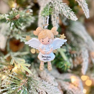Personalized Angel Christmas Ornament | Little Girl with Dove | Heavenly Angel