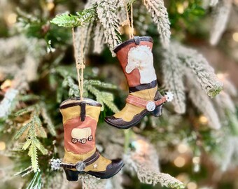 Personalized Cowboy Boots with Spurs Christmas Ornament | Rustic Western Charm