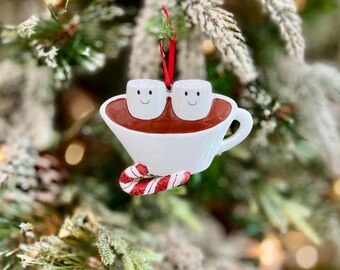 Personalized Couple Christmas Ornament | Hot Cocoa Mug Marshmallows Keepsake | Our First Christmas