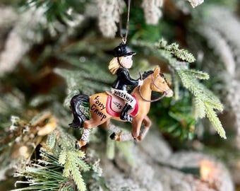 Personalized Equestrian Girl & Bay Chestnut Horse Christmas Ornament