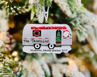 Silver RV Camper Holiday Decoration | Personalized Road Trip & Travel Keepsake | Memorial Family Vacation