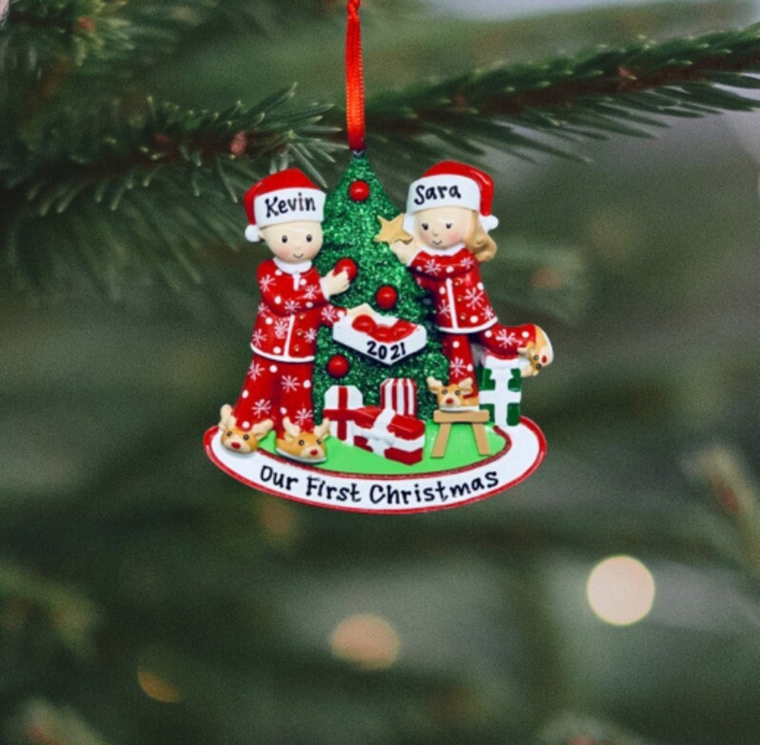 First Christmas Personalized Couple Ornament Couple Decorating A Tree ...