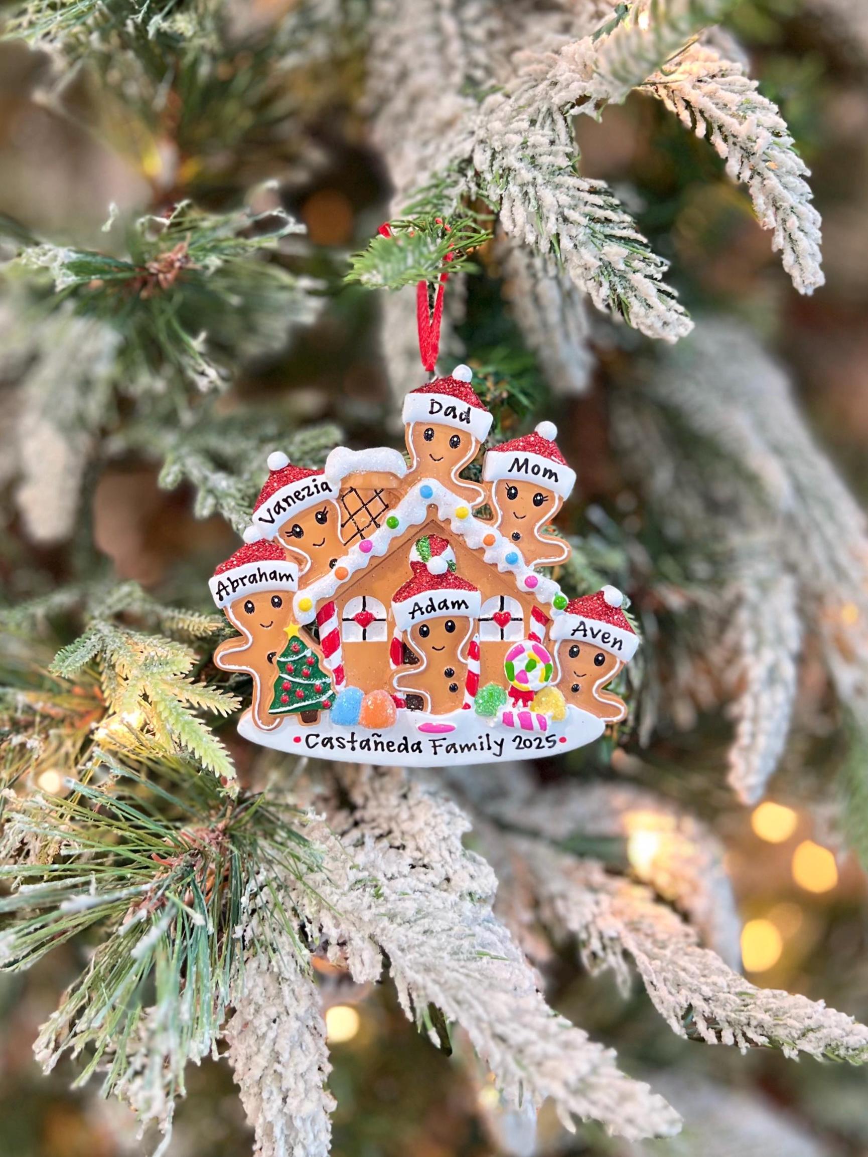 Personalized Gingerbread House Family of Six Ornament | Custom