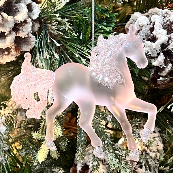 Unicorn Christmas Ornament Personalized Pink Glitter Custom Classic Sparkle Unicorn | Matte Translucent Pink Birthday Gift for Little Girl