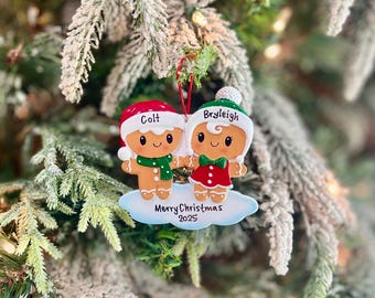 Personalized Gingerbread Couple Ornament | Our First Christmas | Just Married | Engaged or Newlywed Keepsake