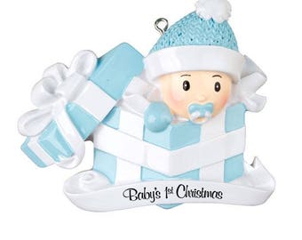Baby Boy First Christmas Ornament Baby Boy In Present Ornament Christmas Baby Baby's 1st Christmas Ornament Personalized Christmas Ornament