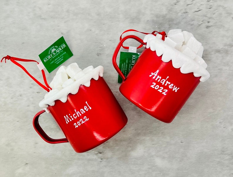 Hot Cocoa with Marshmallows Ornament Enamel Mug of Hot Cocoa Christmas Ornament Hot Cocoa Christmas Enamel Mug Hot Cocoa Ornaments Cacao image 9