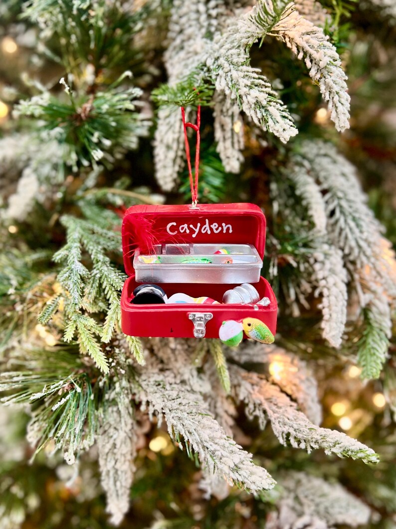 Personalized Fishing Tackle Box Christmas Ornament | Angler Gift for Grandpa | Fishing Enthusiasts Keepsake image 2