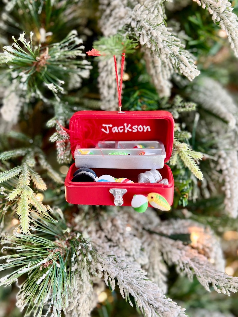 Personalized Fishing Tackle Box Christmas Ornament | Angler Gift for Grandpa | Fishing Enthusiasts Keepsake image 3